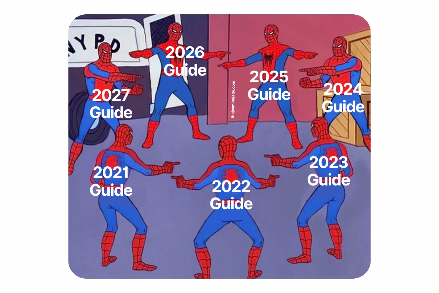 The Spider-Man pointing meme, used to illustrate a redirect chain pointing from one URL to the next